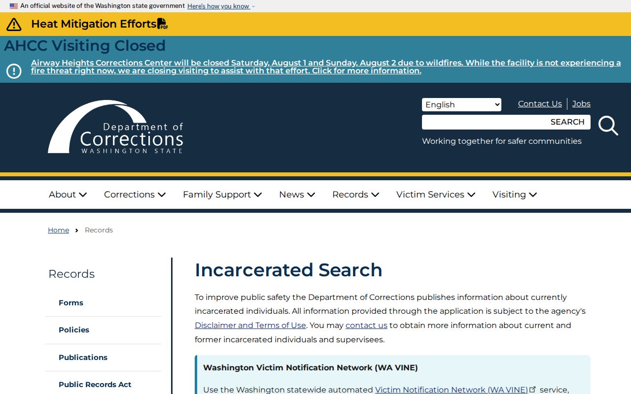 Auburn people search through Washington DOC records