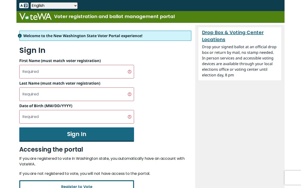 Auburn voter registration VoteWA lookup form
